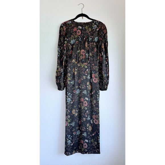 NWT Veronica Beard Terina Gathered Floral-Print Silk-Blend Midi Dress in Black 0 - Picture 8 of 16